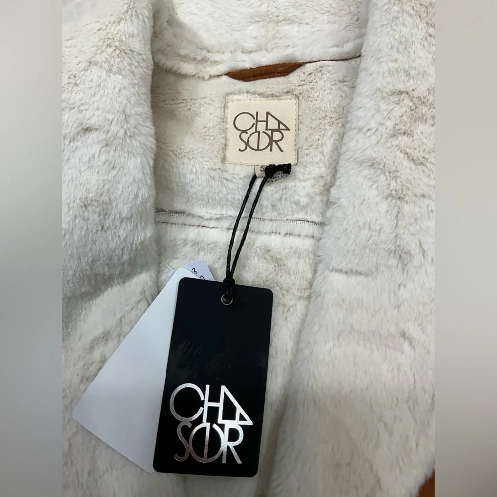 CHASER NEW Women's Whisky Brown and White Faux Shearling Jacket Size S Vegan - Picture 10 of 11